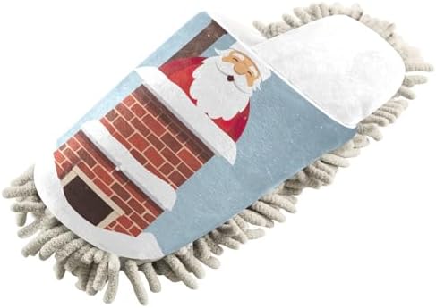 White Christmas Chimney Santa Mop Slippers