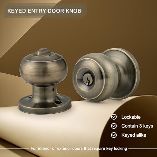Probrico High-Quality Stainless Steel Door Knobs Set with Antique Brass Finish Keyed Entrance Lock Set