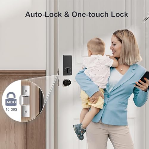 Ulecoce Fingerprint Door Lock Set Secure Easy to Install Door Lock for Front Door Keyless Entry Matte Black