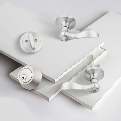 Brotima1-Piece Keyed Entry Door Handle Set with Wave Style Lever Door Handle for Built-Ins and More