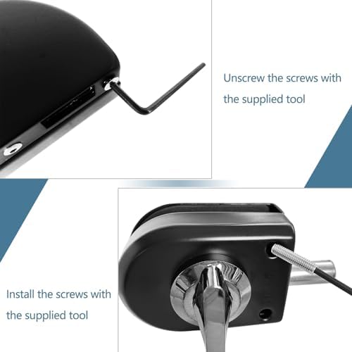 Secure Glass Door Lock - 039-047 Thick Black B105 No Drill Anti-Corrosion