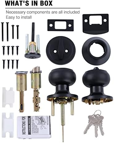 GITRANG Single Cylinder Door Knock Set with Keyed Deadbolt Matte Black Door Knobs for Home Security