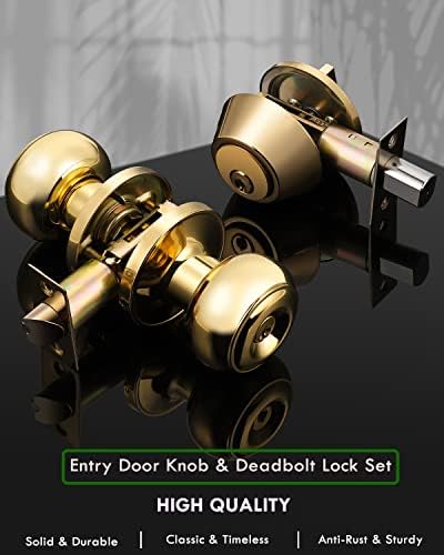 4-Piece Polished Brass Door Knob Deadbolt Set Keyed Alike 100 Secure