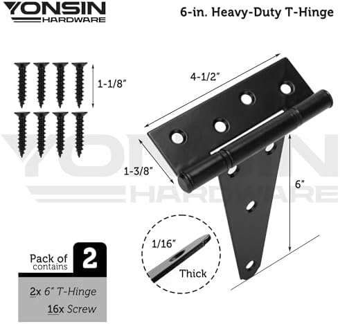 Durable 6 T-Strap Shed Door Hinges Heavy Duty Black Silent Operation