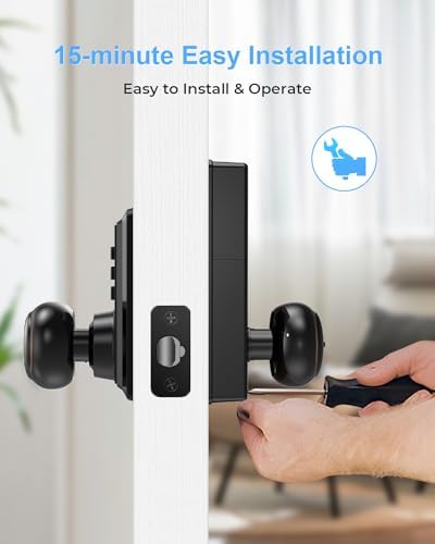 Disposable Keypad Door Lock Keyless Door Knob Oil Rubbed Bronze Waterproof Easy Install Program - 50 User Code