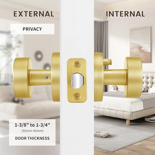 Naubea Gold Door Knobs Privacy Door Handles with Lock Heavy Duty Brass Knobs for bedrooms and bathrooms