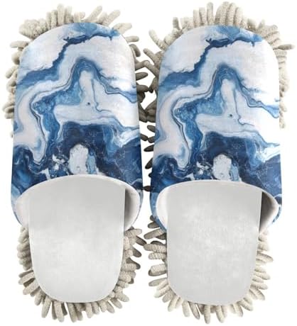 Burbuja Pure Marble Blue and White Mop Slippers for Fast Dust Mopping Washable and Quiet