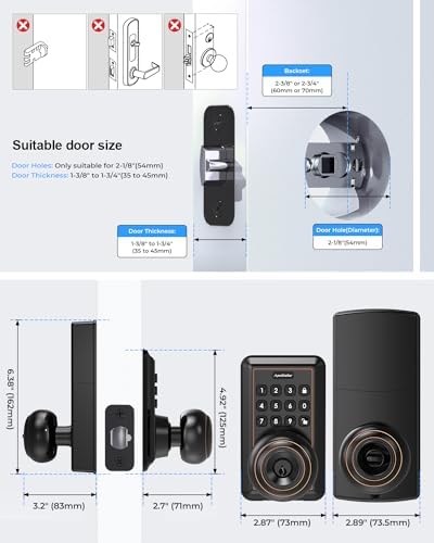 Disposable Keypad Door Lock Keyless Door Knob Oil Rubbed Bronze Waterproof Easy Install Program - 50 User Code