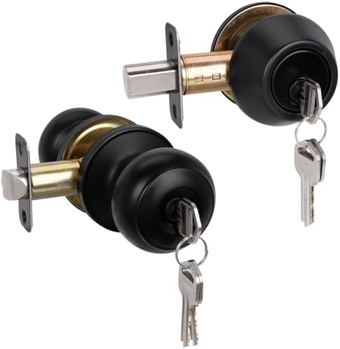 HOSOM Entry Door Knob and Single Cylinder Deadbolt Set Matte Black 1-Pack