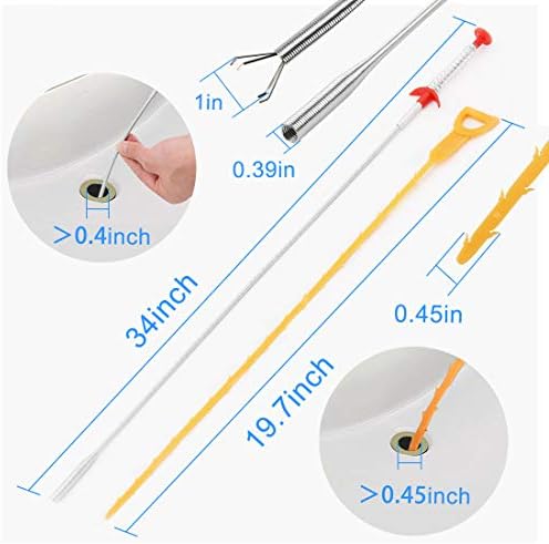 Monty Snake Drain Clog Remover Tool 34-Inch Stainless Steel 197-Inch Plastic Clog Remover