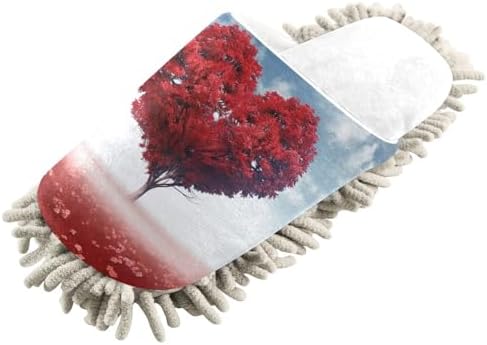 Perfect White Valentines Red Heart Tree Mop Slippers for Home