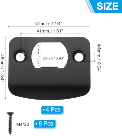 Strong Metal Door Strike Plate Set Black