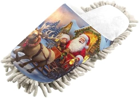 White Christmas Santa Riding Reindeer Mop Slippers