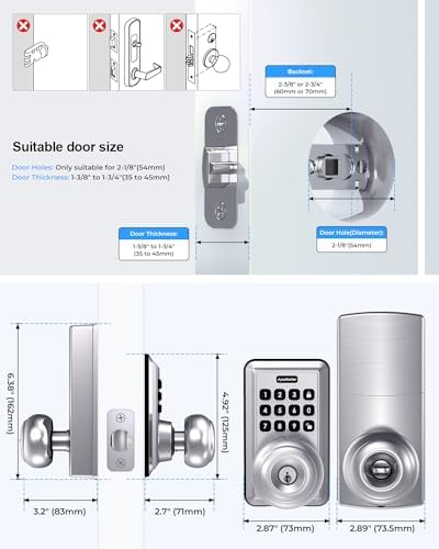 ApeStellar Door Lock with Keypad Waterproof SATIN NICKEL Easy to Install