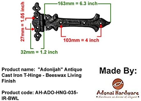 Adonai Hardware Adonijah Antique Cast Iron Strap T Hinge 79 x 2 Pack Beeswax Living Finish for Barn Doors More
