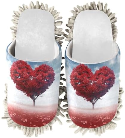Perfect White Valentines Red Heart Tree Mop Slippers for Home