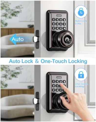 Disposable Keypad Door Lock Keyless Door Knob Oil Rubbed Bronze Waterproof Easy Install Program - 50 User Code