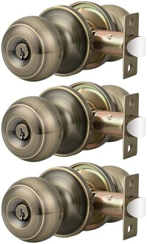 Probrico High-Quality Stainless Steel Door Knobs Set with Antique Brass Finish Keyed Entrance Lock Set