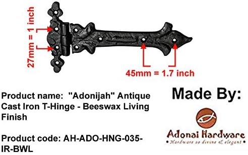Adonai Hardware Adonijah Antique Cast Iron Strap T Hinge 79 x 2 Pack Beeswax Living Finish for Barn Doors More