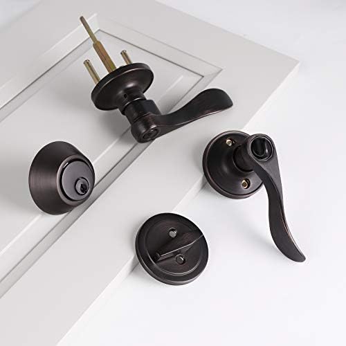Probrico - Oil Rubbed Bronze Door Entry Lever Single Cylinder Deadbolt Set for Modern Home Security