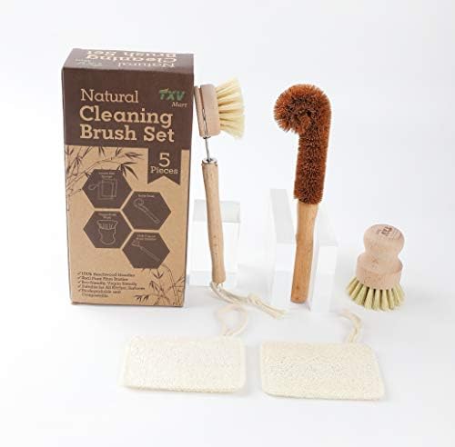 Eco-Friendly Kitchen Cleaning Set - Set of 5 Natural Wooden Brushes