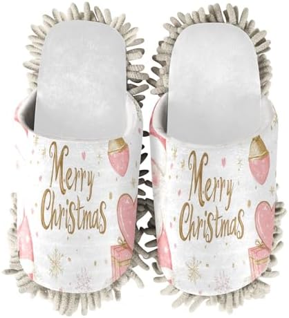Cozy White Christmas Pink Snowflake Santa Mop Slippers for Cleaning Fun