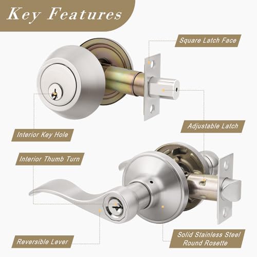 Brotima1-Piece Keyed Entry Door Handle Set with Wave Style Lever Door Handle for Built-Ins and More