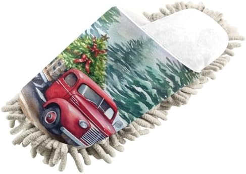 White Christmas Truck Tree Mop Slippers