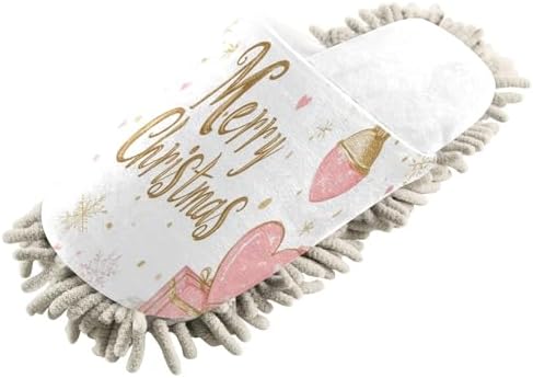 Cozy White Christmas Pink Snowflake Santa Mop Slippers for Cleaning Fun
