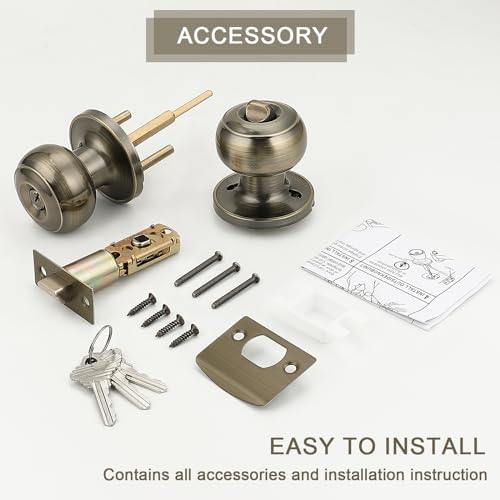 Probrico High-Quality Stainless Steel Door Knobs Set with Antique Brass Finish Keyed Entrance Lock Set