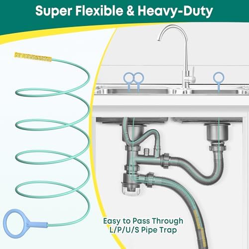 Kellys Collection 5-Piece Drain Snake Set 50-Inch Unbreakable Hair Debris Remover for Bath Shower Kitchen Pipes