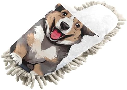 Mop in Style No Mess Required - White Corgi Mop Slippers - Safe for Floors Easy to Use