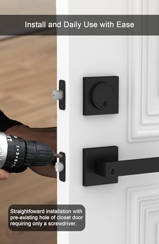 GoldenWarm Matte Black Door Handle Set with Deadbolts Easy to Install for Front Door Safety Security