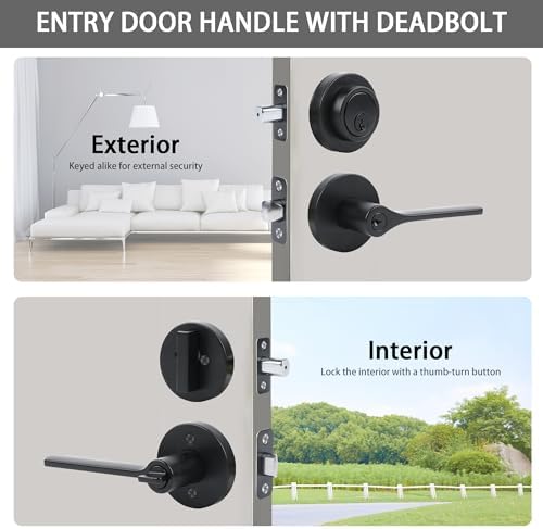 Versatile Door Lock Set with 2-Piece Keyed Entry Door Lever for Front Exterior Doors