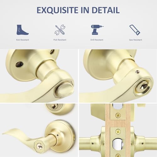 EHOMEWARE Door Handleset with Single Cylinder Deadbolt 3 Pack - Wave Style Locking Lever Set for Entry Doors