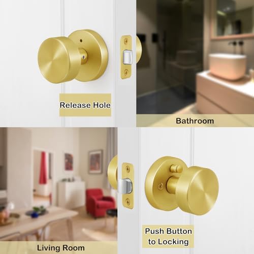 Naubea Gold Door Knobs Privacy Door Handles with Lock Heavy Duty Brass Knobs for bedrooms and bathrooms
