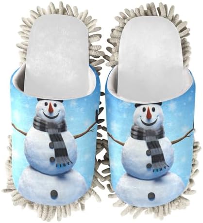 Cozy RunningBear White Christmas Snowman Blue Mop Slippers - Perfect for Cleaning at Home or Office