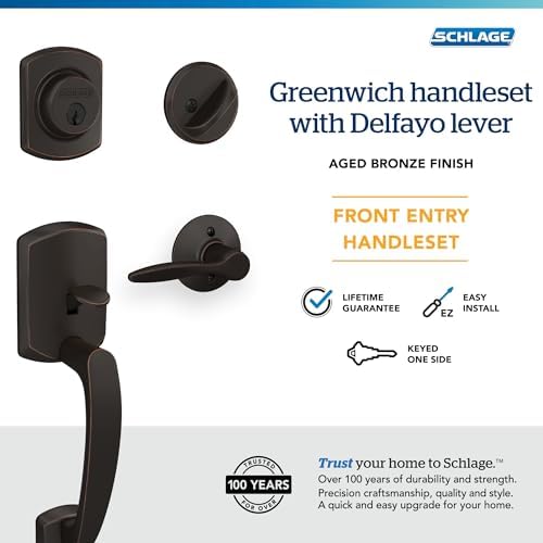 SCHLAGE F60GRW716DELRH Front Entry Handleset with Right Handed Delfayo Door Lever Deadbolt
