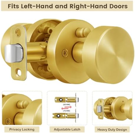 Naubea Gold Door Knobs Privacy Door Handles with Lock Heavy Duty Brass Knobs for bedrooms and bathrooms