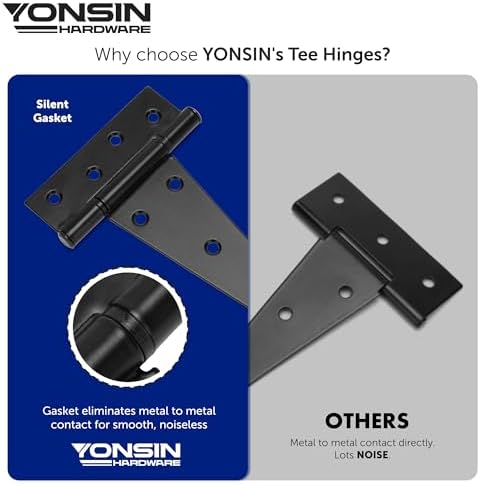 Durable 6 T-Strap Shed Door Hinges Heavy Duty Black Silent Operation