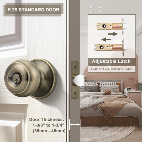 Probrico High-Quality Stainless Steel Door Knobs Set with Antique Brass Finish Keyed Entrance Lock Set