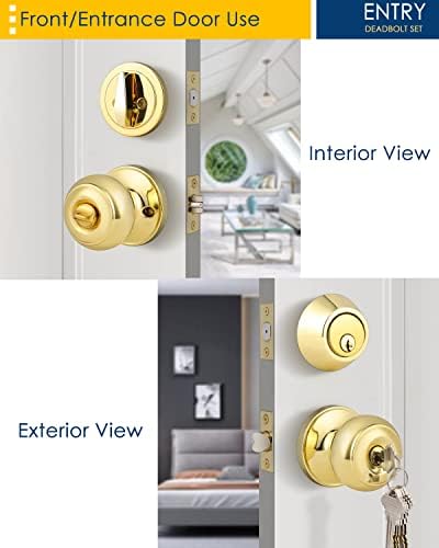 4-Piece Polished Brass Door Knob Deadbolt Set Keyed Alike 100 Secure