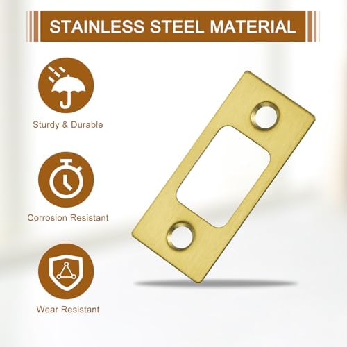 Durable stainless steel door strike plate for door jamb reinforcement Replacement for broken strike plates Gold finish