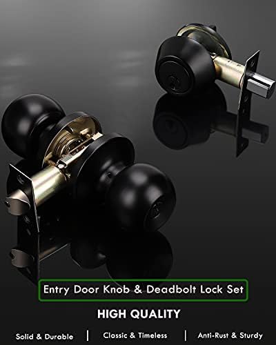 4-Piece Exterior Door Lock Set with 4 Knobs and 4 Deadbolts Flat Black Keyed Alike