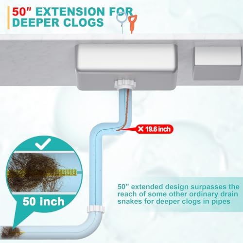 Drain Soon 50 Sink Snake Hair Remover Anti-Break Long Drain Clogger