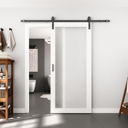 36IN X 80IN FROSTED GLASS BARN DOOR - NO ASSEMBLY REQUIRED