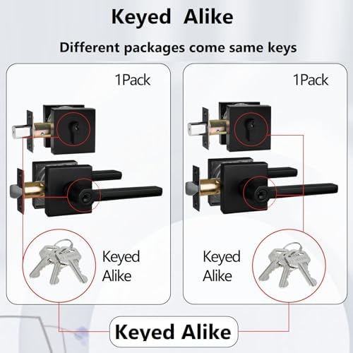 NEWBANG 5Pack Keyed Entry Combo with Deadbolt Lever Door Handle Matte Black Easy to Install for LeftRight-Handed Doors
