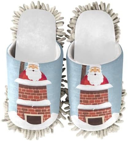 White Christmas Chimney Santa Mop Slippers