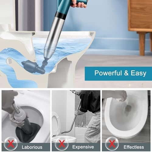 Fast-Acting Toilet Plunger Clog Remover 120 PSI 5 Piece Set with Anti-Splash Design