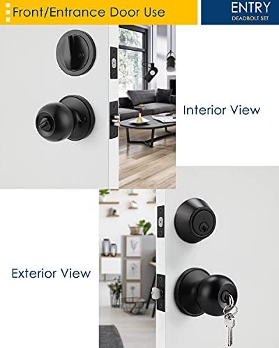 4-Piece Exterior Door Lock Set with 4 Knobs and 4 Deadbolts Flat Black Keyed Alike